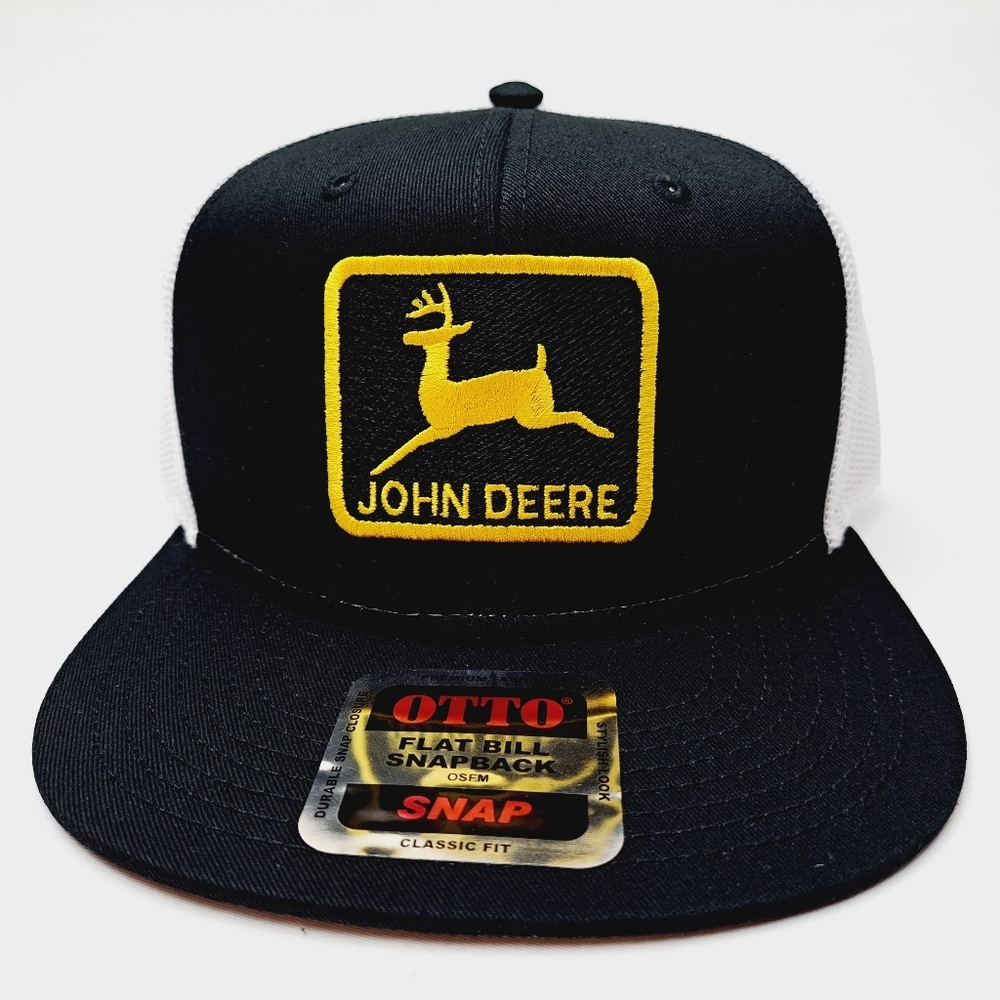 John Deere Embroidered Patch Flat Bill Trucker Mesh Snapback Hat Cap